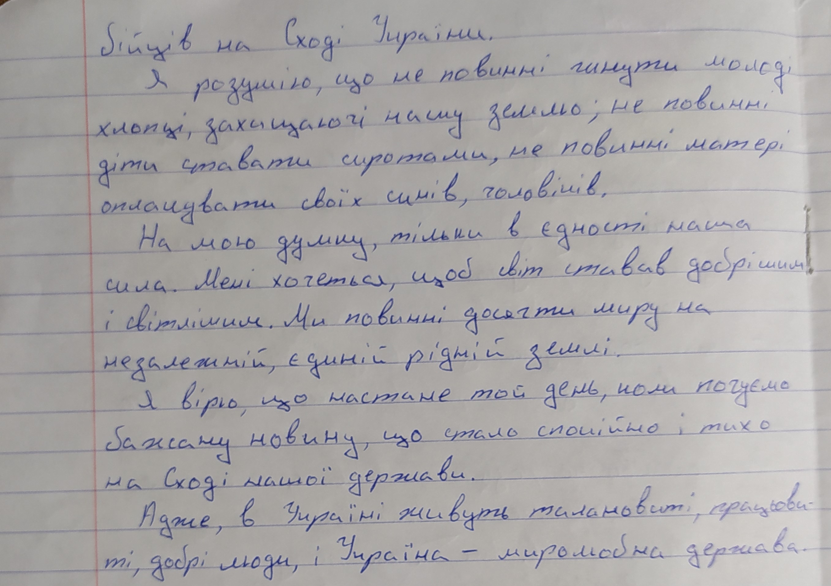 «Ми повинні досягти миру на незалежній, єдиній рідній землі»